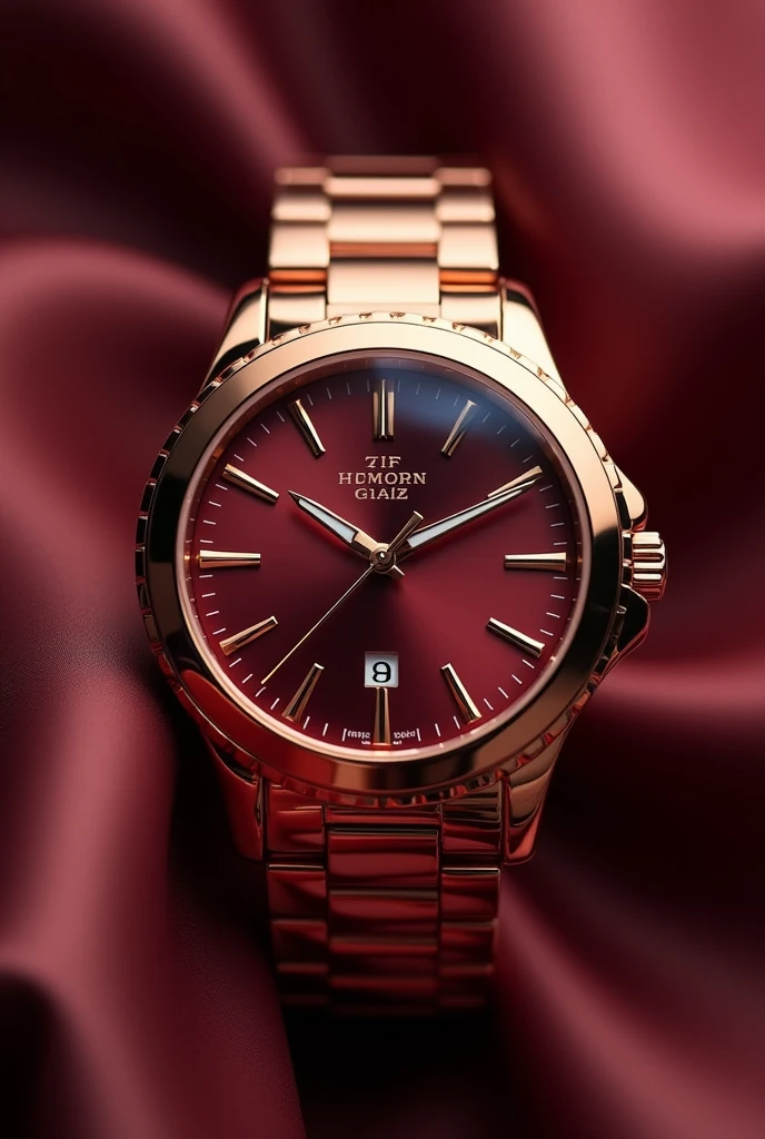 Rose gold border
White or wine colour Dal
Rose gold or golden hands
Rosegold strap
Digits 12, 3, 6, 9