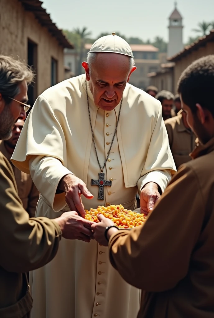 Genarate an image of pope francis serving the poor