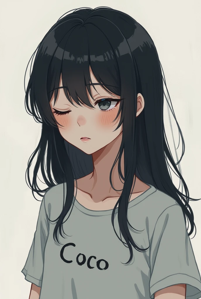 Anime pale skin,black hair Sleepy eyes with shirt name Coco