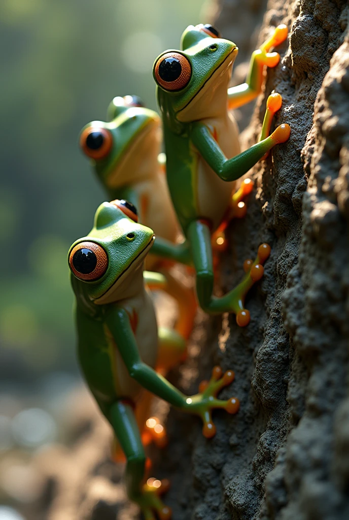 There were three frogs, they are still trying to climb up.