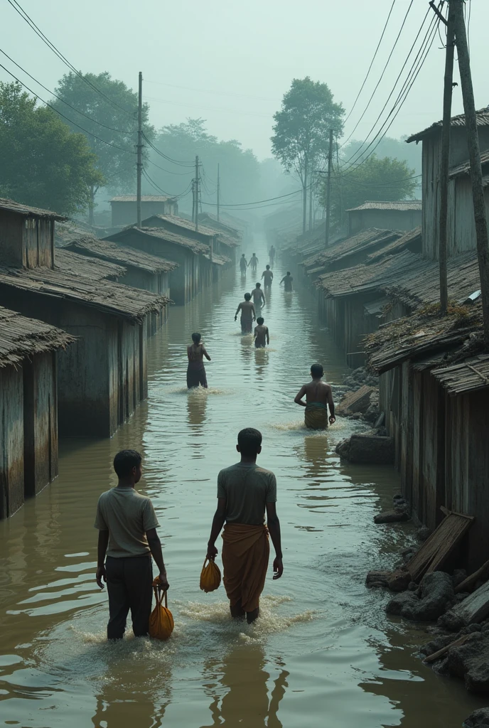 People struggling in a flooded village of Bangladesh