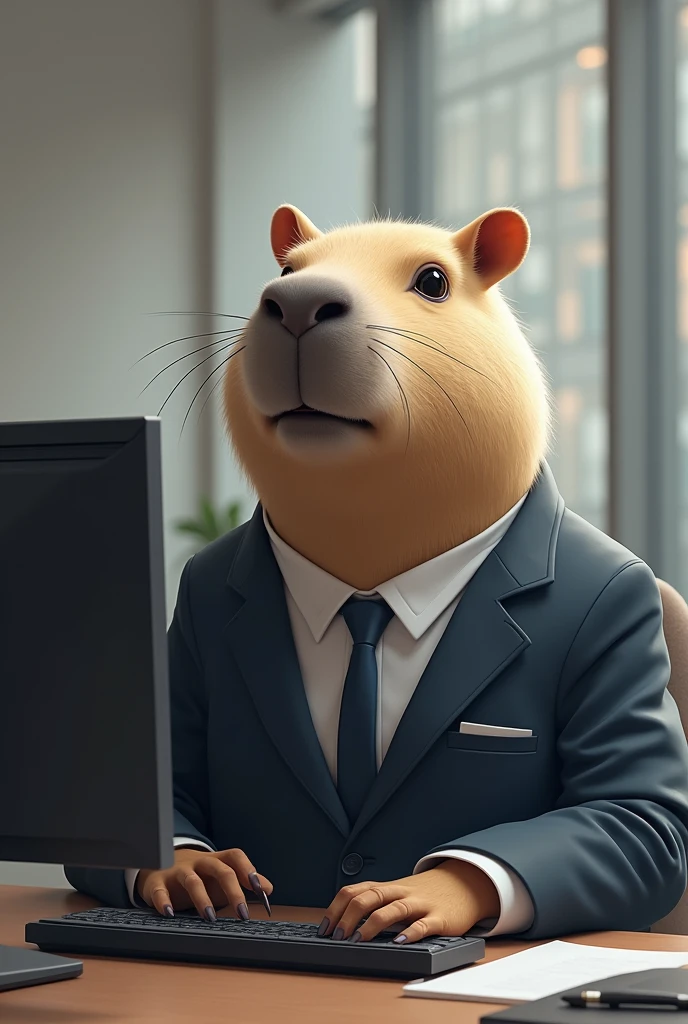 Very fat donkey work at office