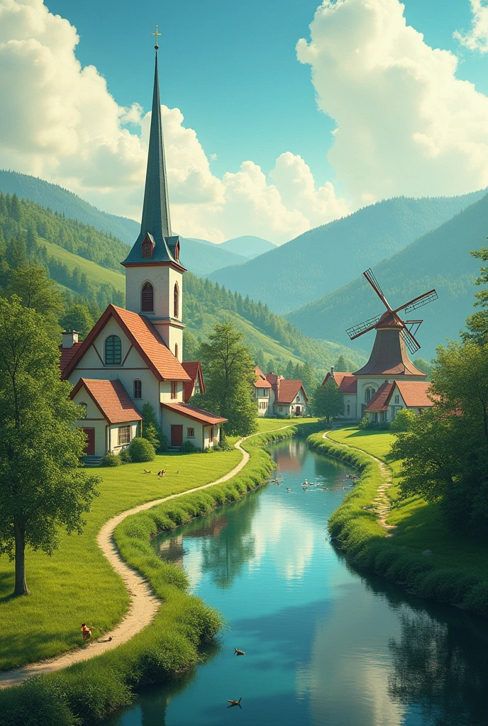 Create an album cover for my ganderkesee song.It is intended to show the sights of Ganderkesee. It must show the landmarks of Ganderkesee....