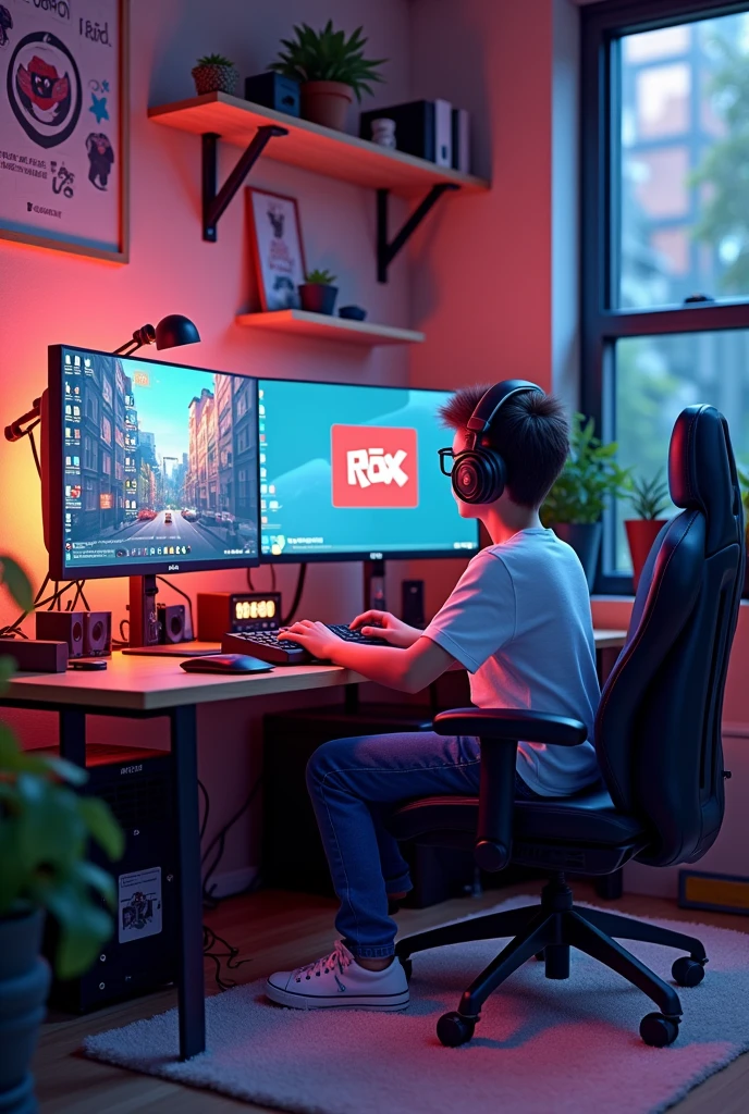 I want a room with a nice PC and that on the PC screen there is Roblox