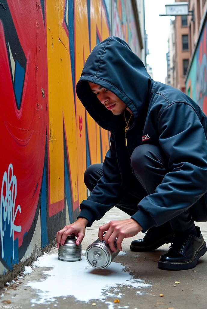 the name of kanng who graffitis the city with cans of paint in white with megro