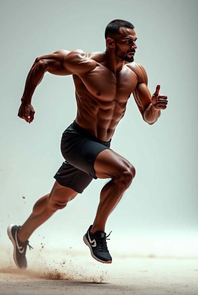make me a prompt of a athlete running with complete body hands face and foot side view or front view whole body