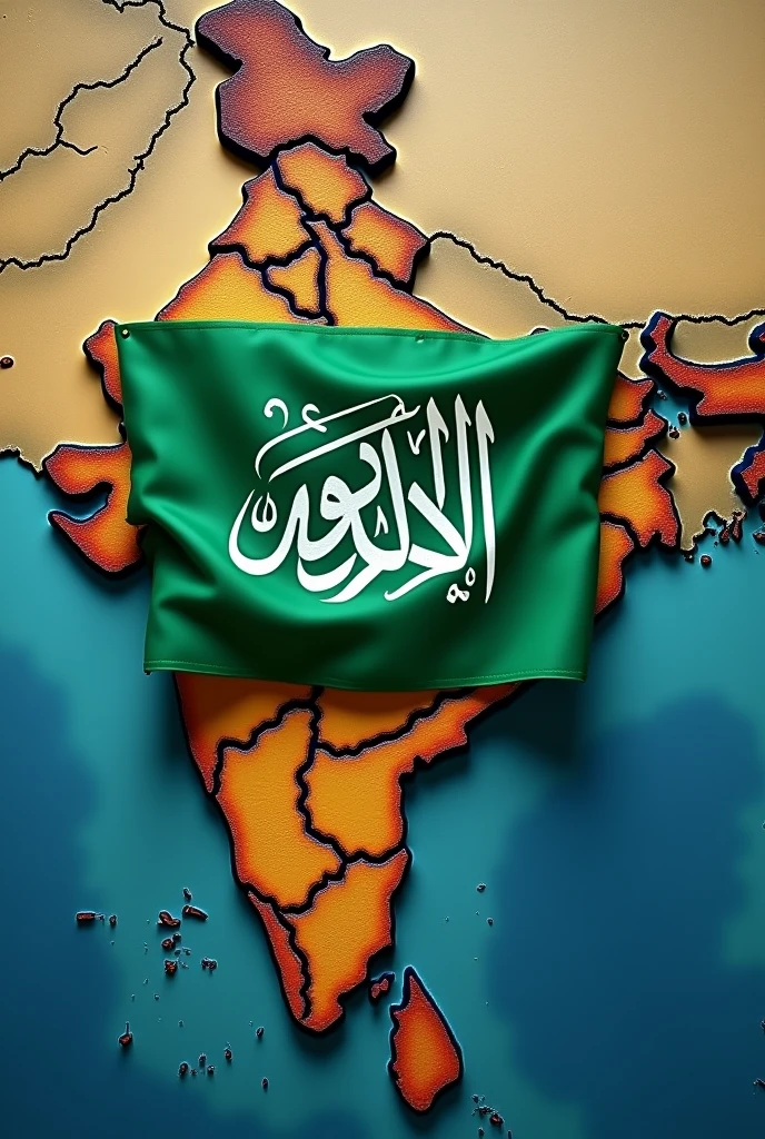 Islamic sahada flag on India map 