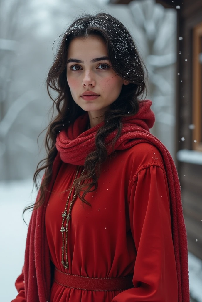 A pakistan girl name iman ali in red dress in cold weather