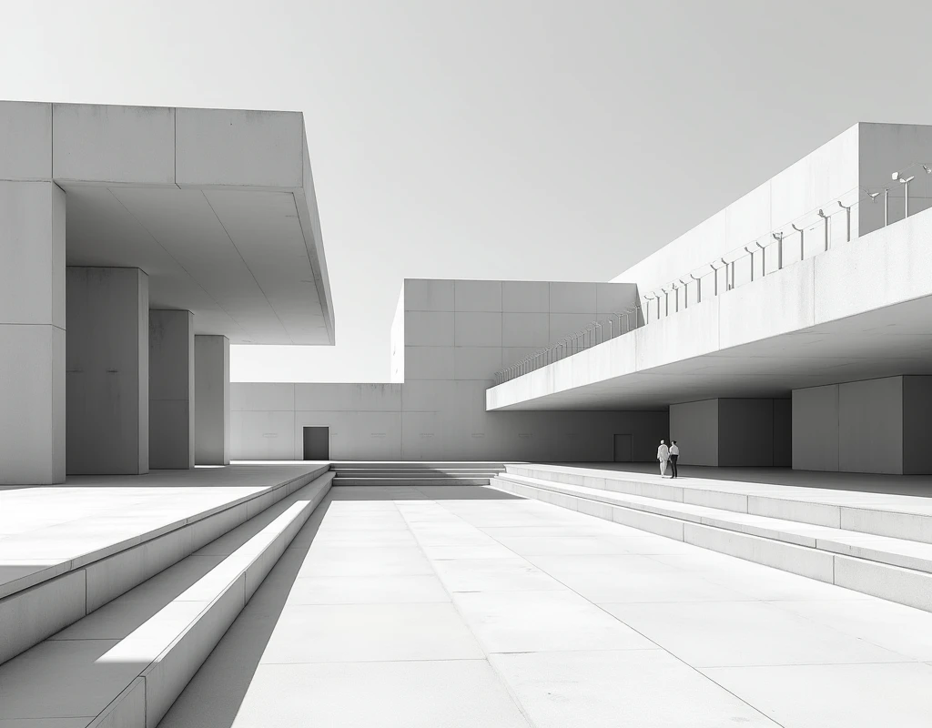 Architectural Precision: Precise measurements define sharp angles, straight lines, and geometric shapes in a monochromatic palette, evoking a sense of order and structure.