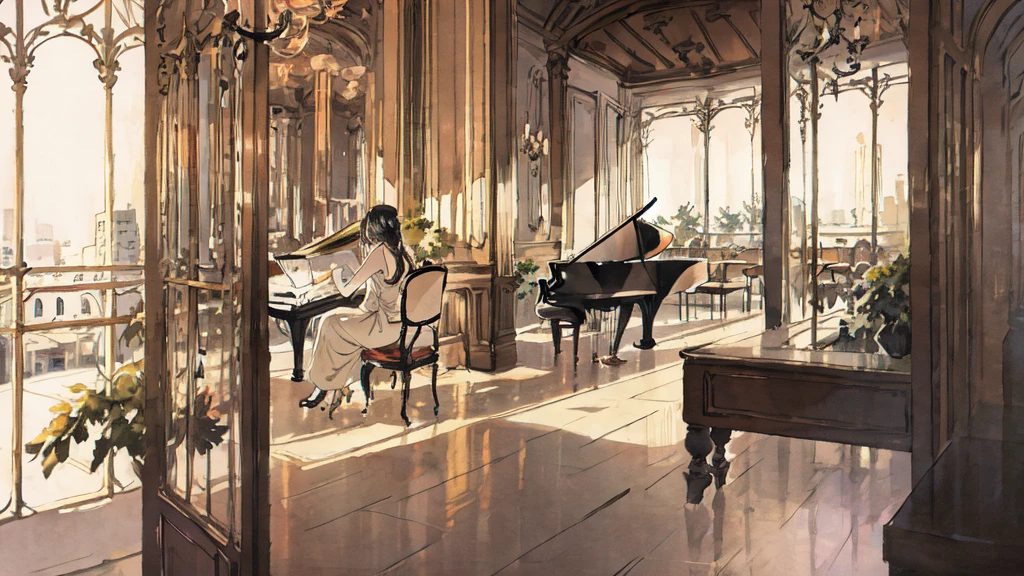 noon、Grand piano、Cafe