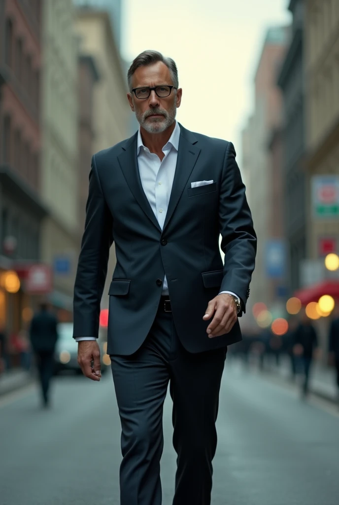 make me a prompt of a CEO outside of his company with complete body hands face and foot side view or front view whole body