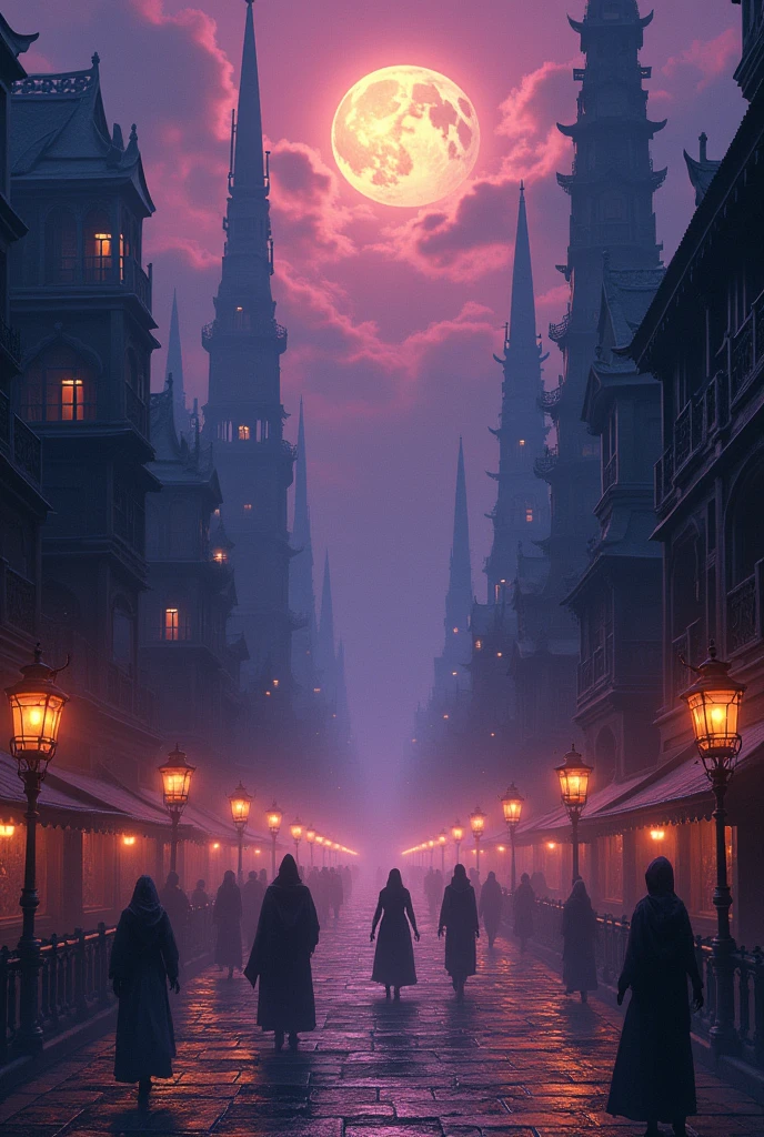 In the enigmatic city of Twilight, where the sun and the moon shared a purple-tinged sky, The obsidian towers rose towards infinity, and the streets were lit by lanterns that mixed the golden light of the sun with the silver glow of the moon.. Twilight was a place full of secrets, especially in the vicinity of the mysterious Shadow Threshold, a place that most avoided for fear of the unknown.