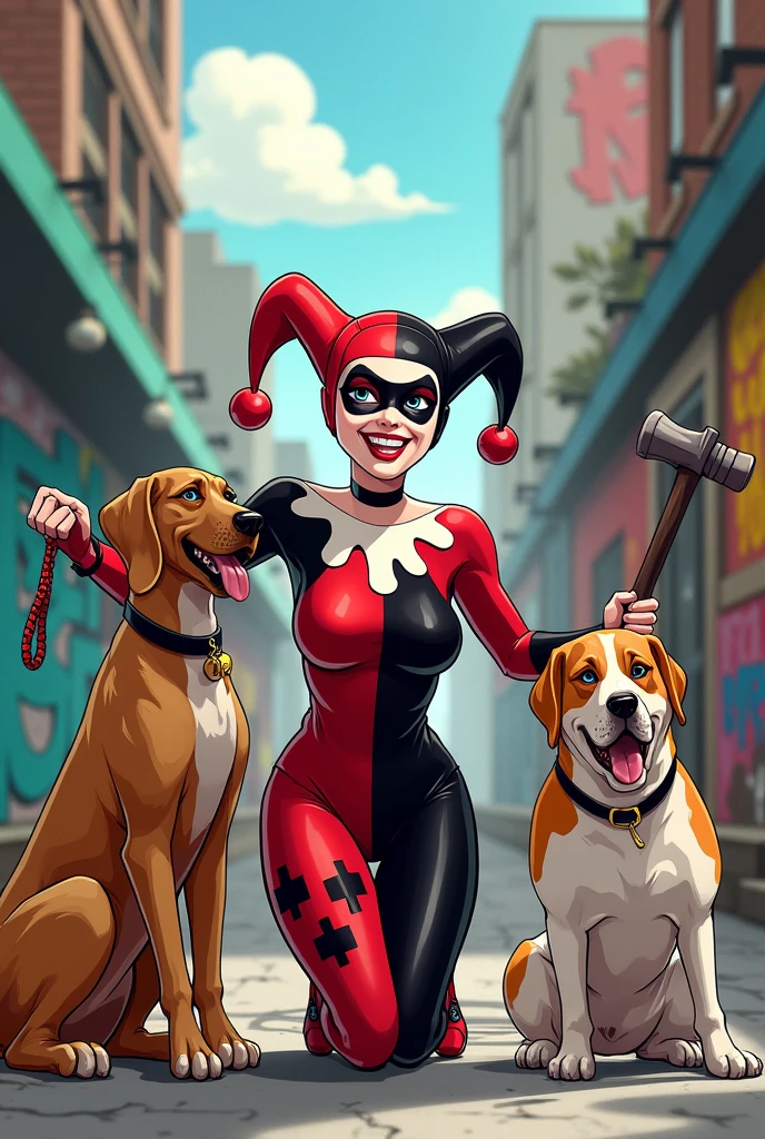 Harley Quinn Great Dane & a beagle as friends