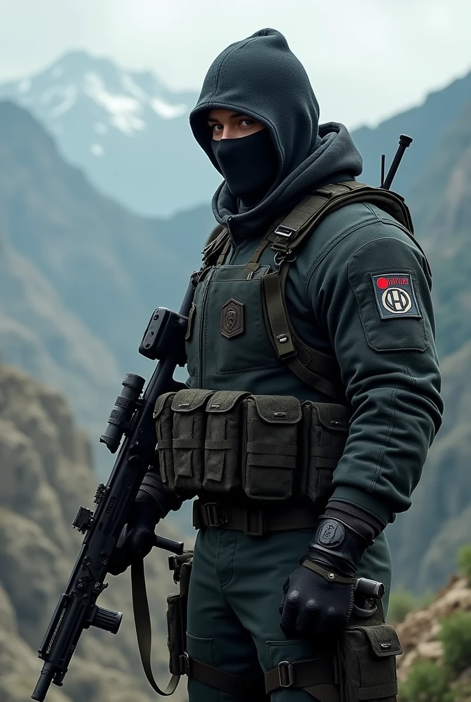 make me a prompt of a sniper person with complete body hands face and foot side view or front view whole body
