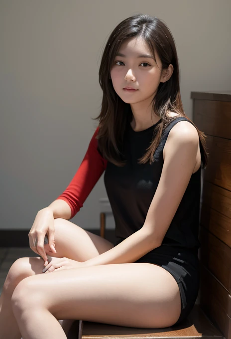((((Height 1mSitting on a transparent platform、Sitting on a glass pedestalmShooting from below)))),High resolution, High resolution, Attention to detail, masterpiece, Rough skin, Anatomically correct, sharp, Gray background,,((Beautiful Japanese Mature,4)), alone, ((Facial wrinkles)), (Realistic人間的に, Realistic:1.37),(((Pause: Woman with legs spread 120 degrees, Crouched position with hands behind head,)))),((She smiles sweetly and looks at me)),Front shot,Photograph the whole body from below,((Her hairstyle is、It's a very very short pixie cut.。)),((I have a hairy body type, So I have a lot of pubic hair.)),((She is wearing skin-tight tights. Wearing black, translucent, Wearing full body tights.,Through tights、I can see her pubic area and hair..)),((,(((Swelling around the pubic bone、Pubic hair and chamomile are hiding under the bodysuit.、Through tights見えます。.))),Thin tights dig in(0.3)Clearly defined labia(0.3)Clearly visible),Because she has a hairy body, She has a lot of armpit and pubic hair.)),Full body close-up shot,Full body wide shot,Smooth curves,The place is a bright basement,The background is a gray space,