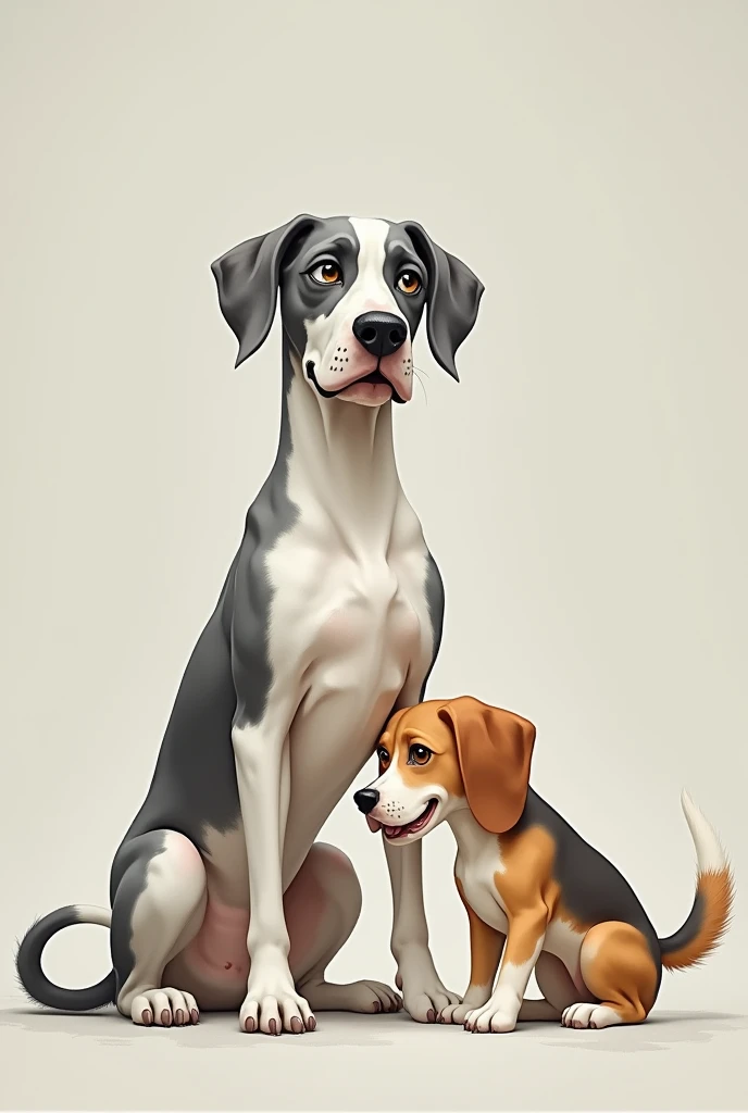 White & gray Great Dane & a beagle as human friends