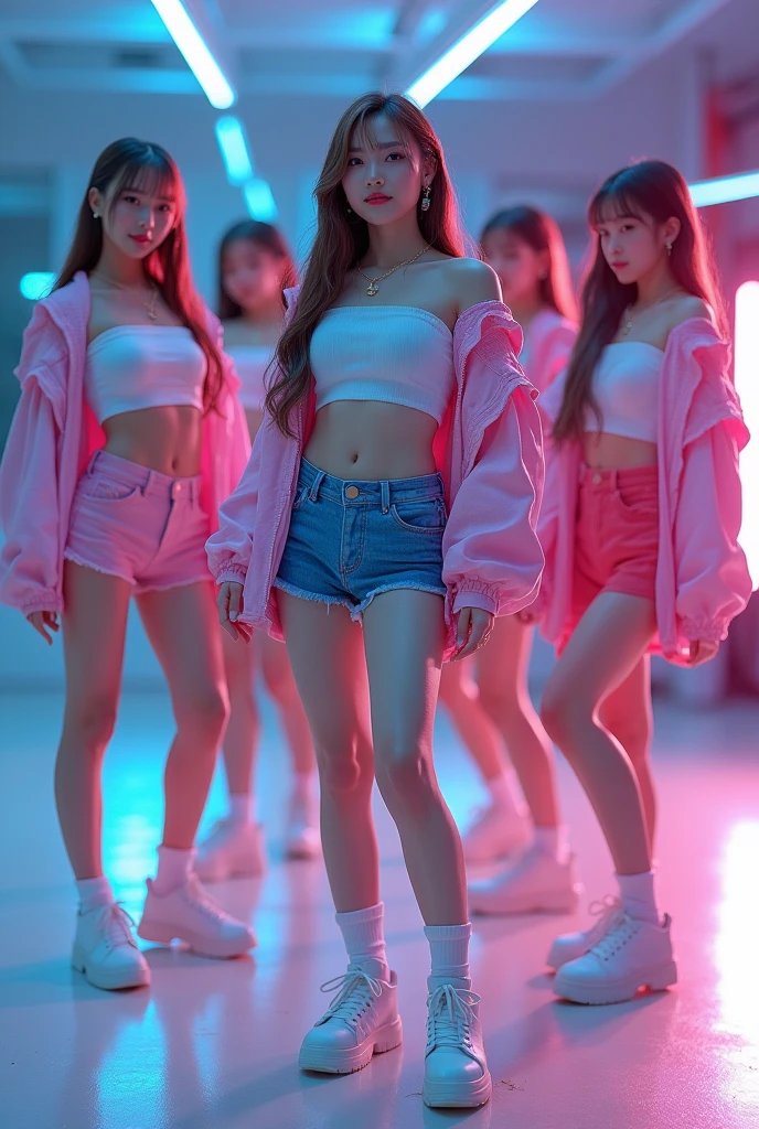 I want 10 members...6 boys and 4 girls...they look like 2 their music style pop,hip hop and mix...they really cheerful and very beuty and of girl have very long hair...they are stay at dance practice room...the name of group bluepink..mix gener kpop group
