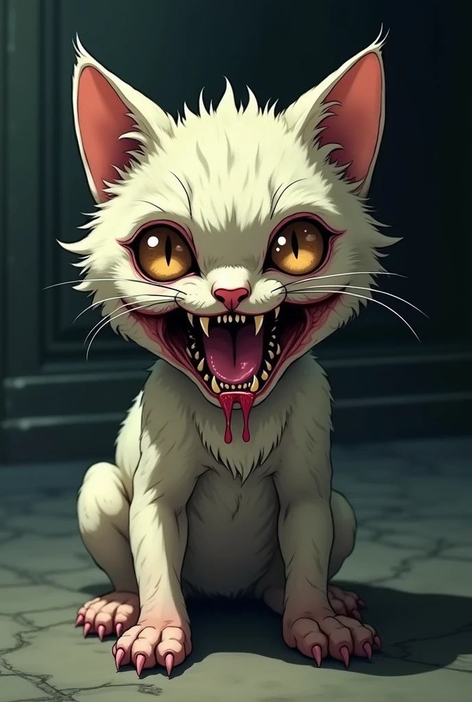 Two-headed baby cat, grotesque anime style