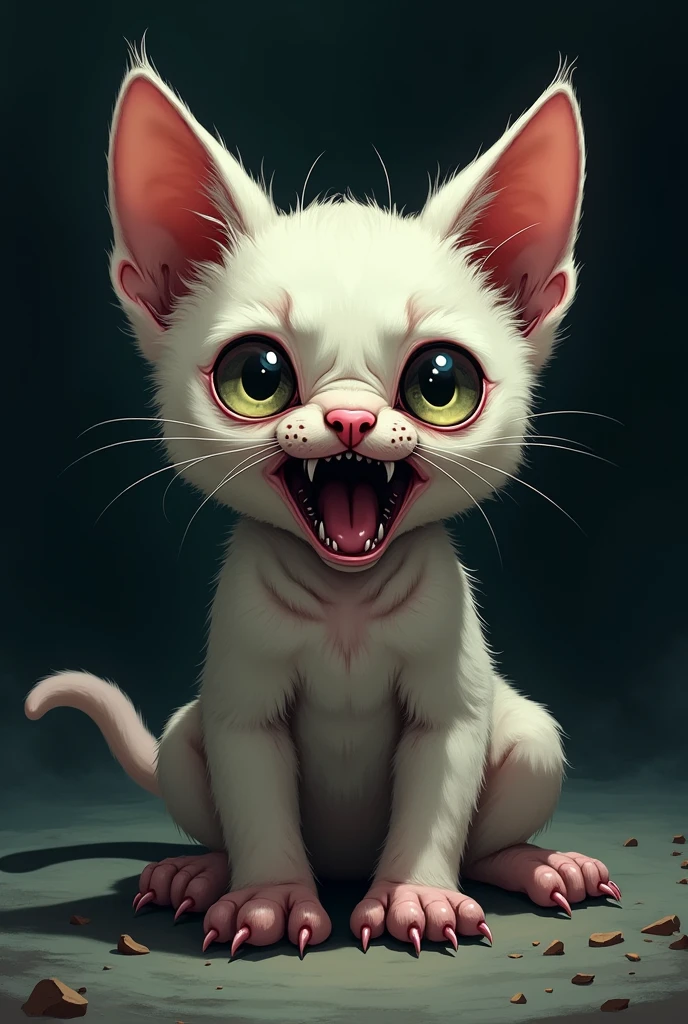 Baby cat with two heads, grotesque anime style