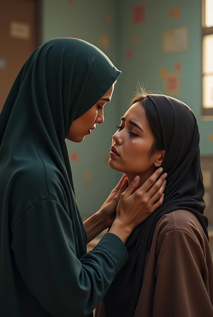 Muslim school teacher talking poor lady who was crying badly 