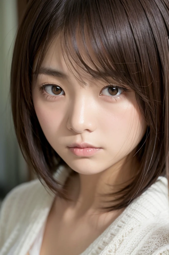 hort hair、Troubled face、Looking at me、Japanese women