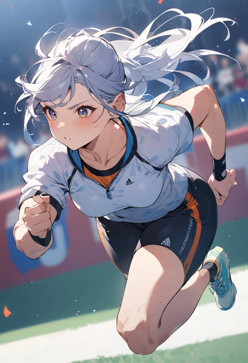 1 girl, kanon kanase,  , blush, medium breasts, sleeveless,((sports outfit)), sitting,  20-year-old, healthy skin. Upper_body. 