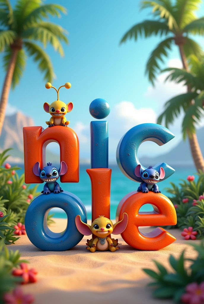 Image of the name "NIC OLE" in 3d lilo and stich them designed in each letter