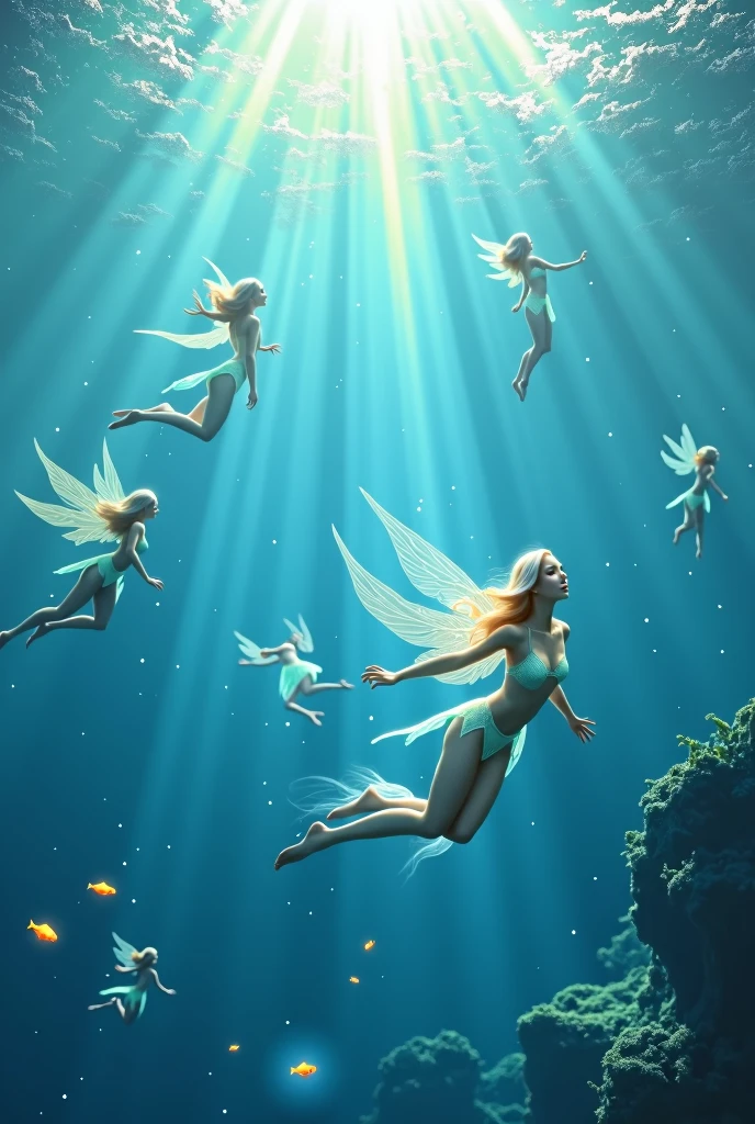 Fairies swimming in the blue sea