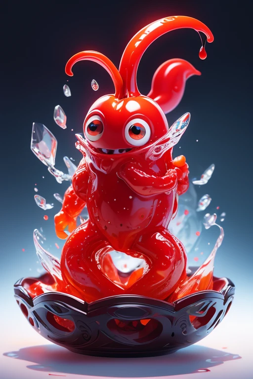 Create a picture of a monster pepper. The body is transparent and can be seen through. The image is sharp and detailed., with beautiful colors.. With arms, leg, eyes, mouth, พื้นหลังสีlegว