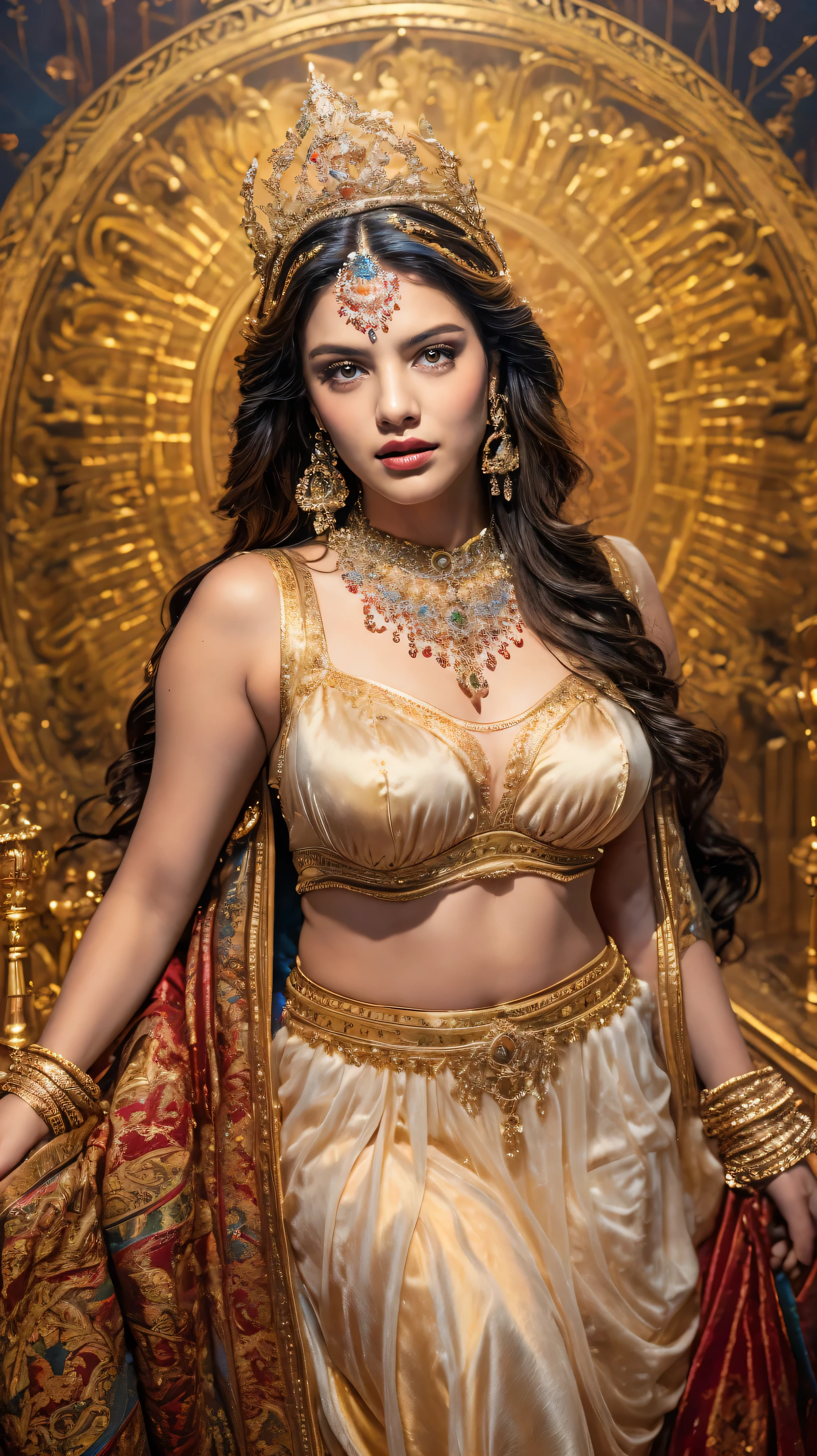 ((Best quality, 8k, Masterpiece :1.3)), Sharp focus :1.2, Generate a realistic image of a beautiful sexy Indian woman mermaid texture skin. plus size body: 8.5 dressed in a white Kasava saree, adorned with traditional ornaments, standing in a well-lit room with cinematic lighting. ((Front view, random elegant pose)), and there is a sense of grace and elegance in her posture. The background should complement the scene, enhancing the overall aesthetic appeal of the image. Photography by Brandon Woelfel, Full shot: Canon EF 16-35mm f/2.8L III USM lens on a Canon EOS 9D Mark IV camera, ultra realistic, 64k, HD