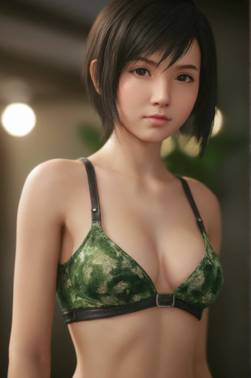 (yuffie_kisaragi),((a girl)),(yo:1.3),hyperrealistic portrait,((Cowboy Shot)),sharp focus, depth of field ,blur background, bokeh ,Cinematic lighting,detailed face,((((flat chest)))),random color,tiny microbikini,Tropical Pattern,(photo realistic,perfect anatomy:1.3),(hyper detailed, masterpiece:1.2), best quality,RAW photo, exquisite, beautiful
