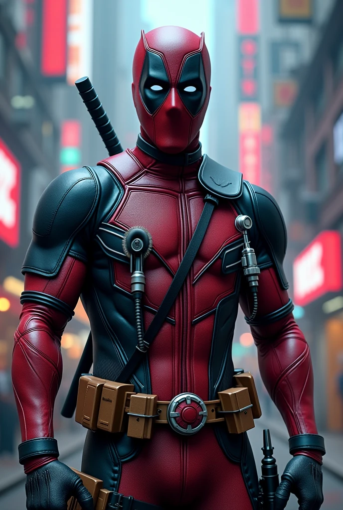 Doctor Deadpool, doctor, photorealistic, stomatolog, cyberpunk