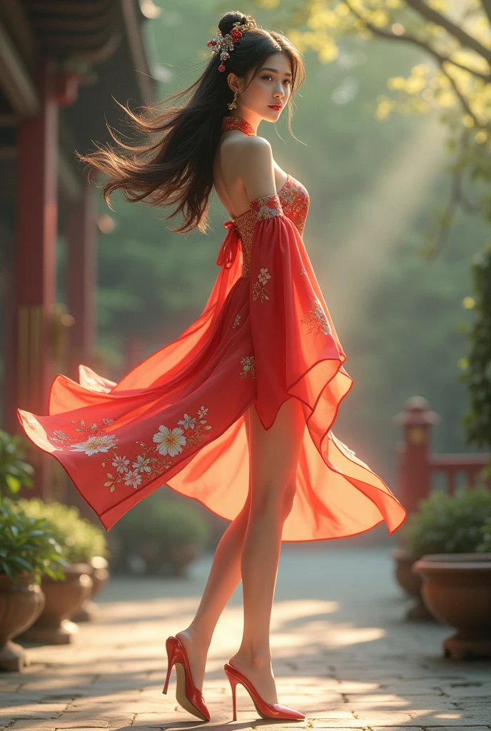 The girl next door,,Beautiful Girl,Hanfu short skirt,whole body,High heel