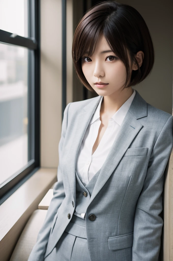 Japanese woman , Short Hair High Resolution, Gaze, Suit