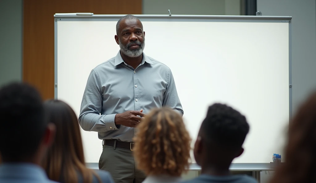 A gentle black man providing a presentation about setting goals in life using a white board