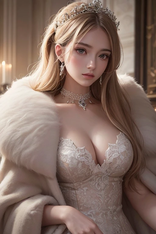 a woman wearing a long, fluffy, and furry coat, full body portrait, detailed, photorealistic, high quality, 8k, masterpiece, intricate details, beautiful, elegant, solo, atmospheric lighting, cinematic, dramatic, soft lighting, warm colors, muted tones, luxurious, high fashion, editorial, studio, glamorous, beautiful eyes, detailed face, delicate features, serene expression, thoughtful gaze, graceful pose, flowing hair, lush textures, plush materials, captivating, breathtaking, exquisite
