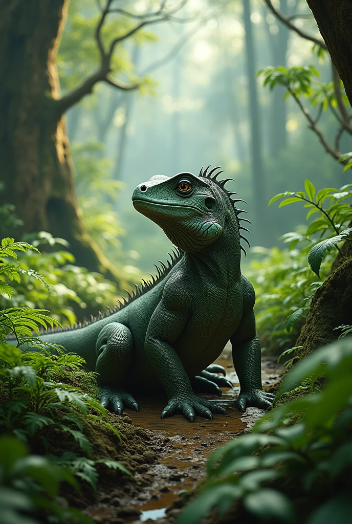 Jurassic landscape lizard iguana fernwood