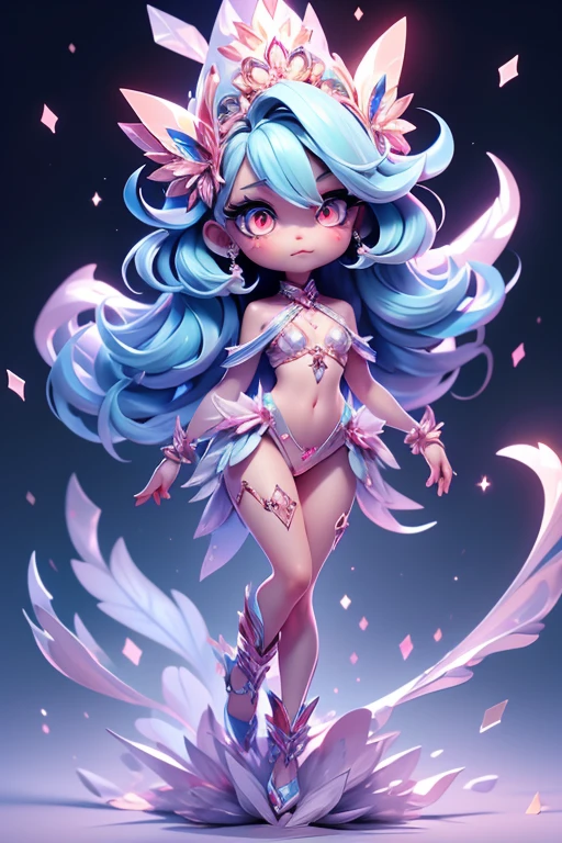 Create a Diamond Monster Image. The body is transparent and can be seen through. The image is sharp and detailed., with beautiful colors.. With arms, leg, eyes, mouth, พื้นหลังสีlegว