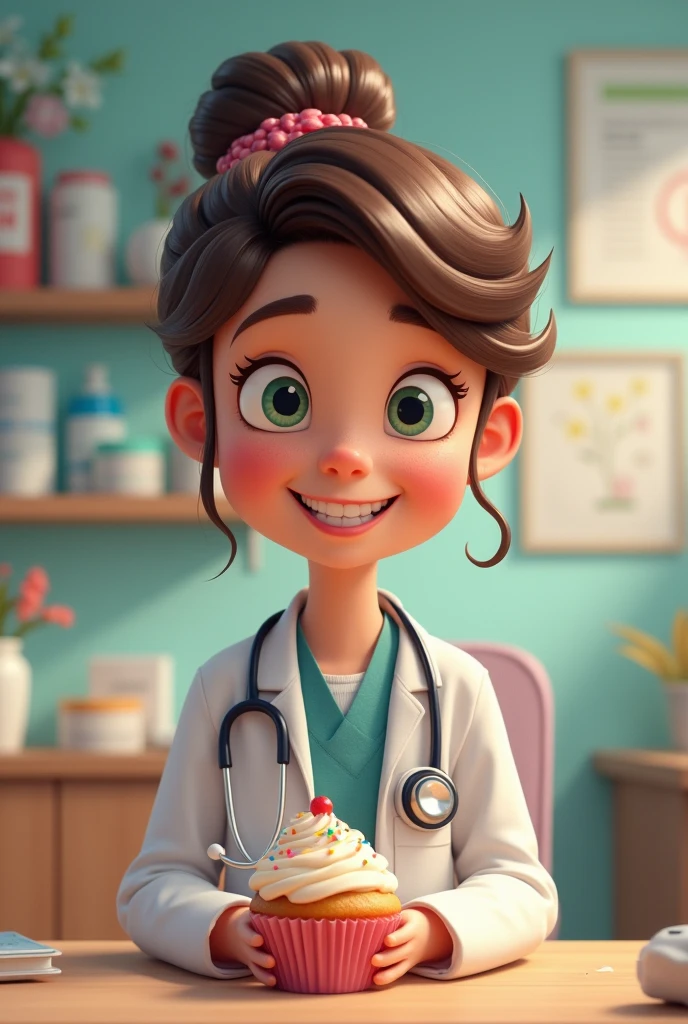 Cute doctor eating cupcake