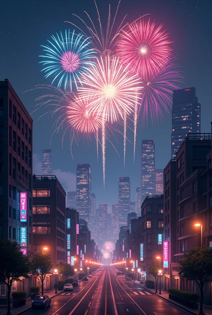 landscape　Tokyo　Streetscape　Night view　Fantasy　firework　People are not needed