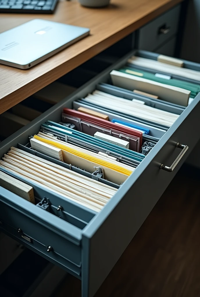 Draw a picture of a drawer that has files inside where you can see a subdivision within a subdivision of a subdivision. 