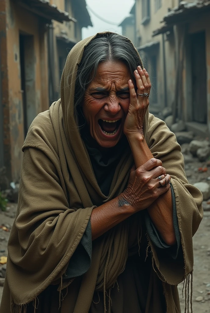 Poor mother shocked face and put her hand in  the head