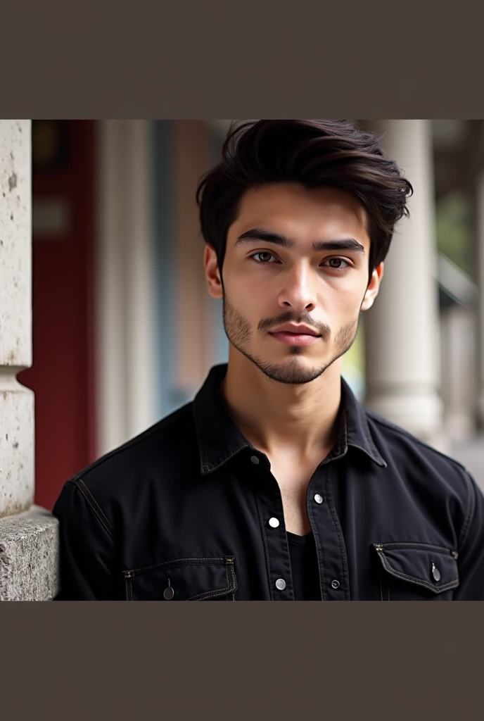 18 years Young boy, no beard, black hair, fair skin, brown eyes, young facial features, smooth face,young face, soft face, photorealistic, potrait