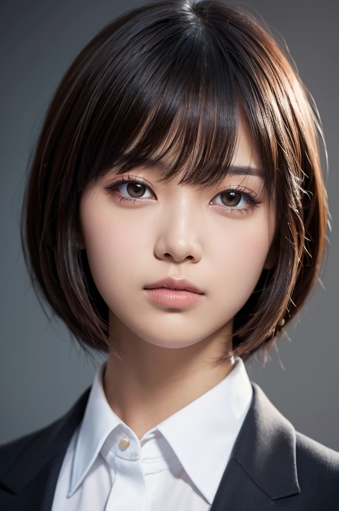 Shortcuts,, Bangs between the eyes, Close your mouth, High resolution, Gaze, Character portrait, In a suit,front