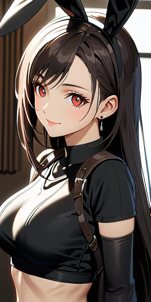 (((((tifa lockhart:1.5))))),((Highest quality、masterpiece、anime style、best quality、high resolution、8k、detailed、ultra-detailed:1.3))、Long legs:1.2, Beautiful woman with perfect figure:1.4、(Smiling:1.2), double eyelid、30-year-old female、((((One Woman,beautiful face,Beautiful face:1.5)))),Big Breasts、High resolution, accurate, Anatomically correct, High-resolution model, high quality, Very detailed, Ultra high definition、Black Hair、Straight Hair、Long Hair、(((Bunny girl、Bunny ears headband:1.1)))