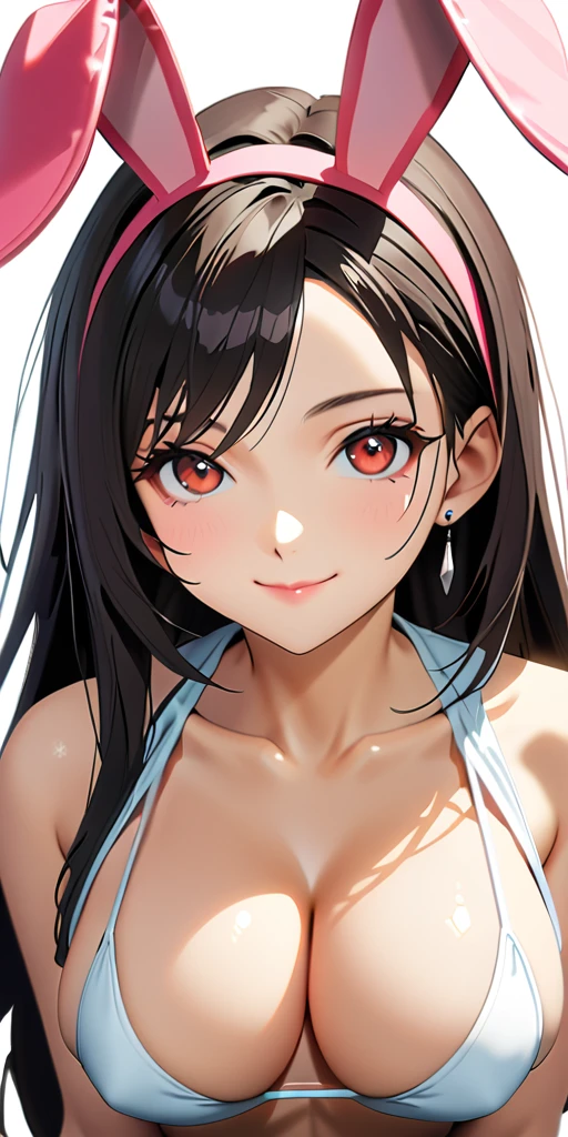 (((((tifa lockhart:1.5))))),((Highest quality、masterpiece、anime style、best quality、high resolution、8k、detailed、ultra-detailed:1.3))、Long legs:1.2, Beautiful woman with perfect figure:1.4、(Smiling:1.2), double eyelid、30-year-old female、((((One Woman,beautiful face,Beautiful face:1.5)))),Big Breasts、High resolution, accurate, Anatomically correct, High-resolution model, high quality, Very detailed, Ultra high definition、Black Hair、Straight Hair、Long Hair、(((Bunny girl、Bunny ears headband:1.1)))