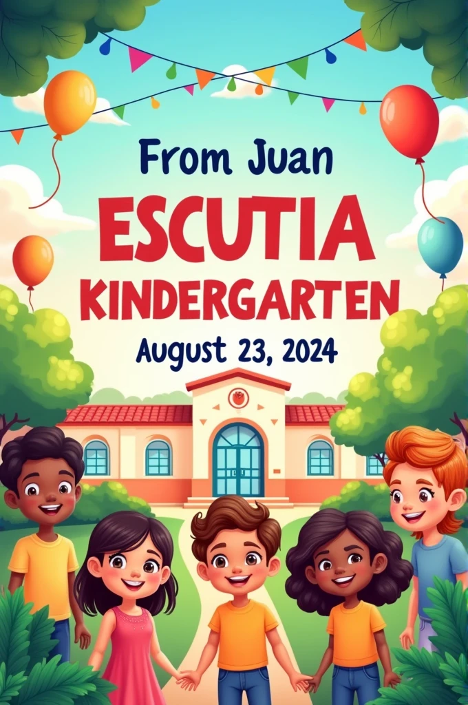 create an image inviting the community to the registration of the Juan Escutia kindergarten on August 23, 2024 at the facilities from 9 a.m. to 12 p.m. on Olmecas Street, Colonia Mesoamérica Frenillo, Zacatecas, Mexico