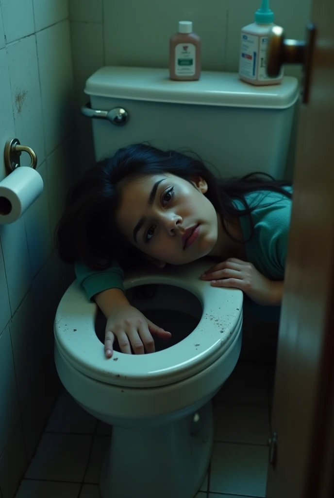 A Pakistani teenager girl unconscious in the toilet seat 