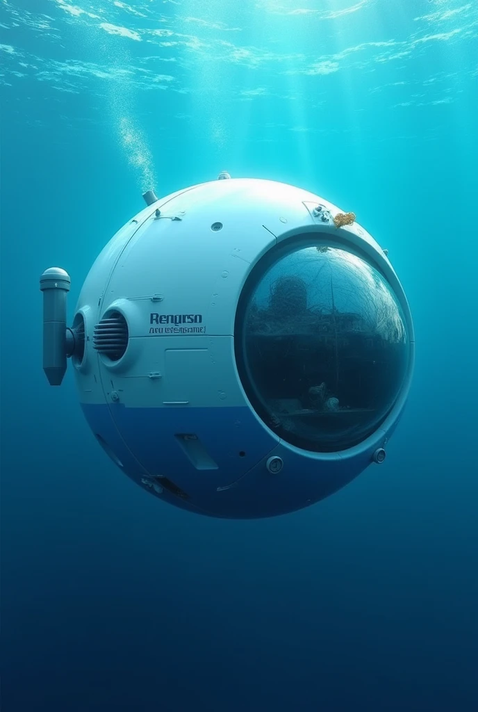 Samudrayaan round ball type in the the sea ,in white and blue colour, name printed on it RANGSONS AEROSPACE