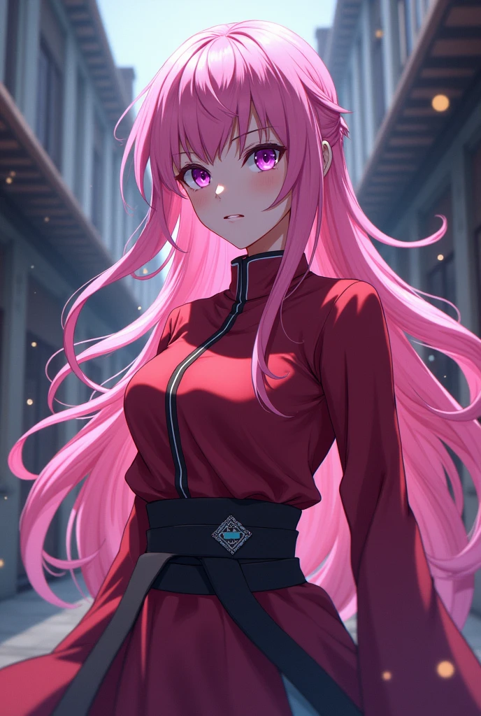 Generate yuji itadori from Jujutsu kaisen but girl version pink hair and sorcerer uniform